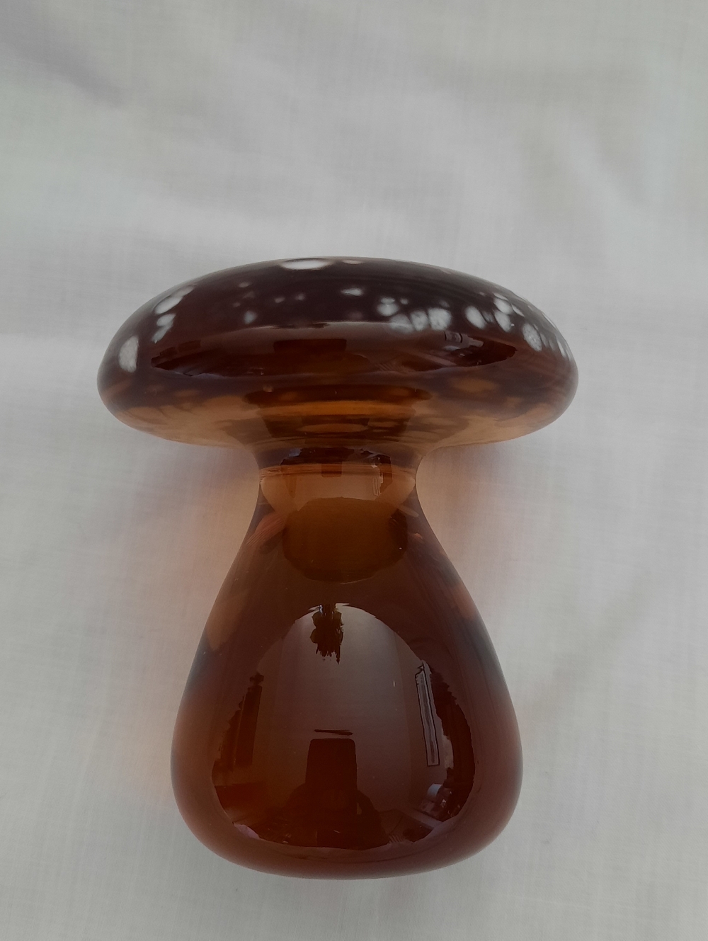 Art Glass Mushroom Paperweight Decor Amber White Speckles MCM 60s 70s Retro Vtg